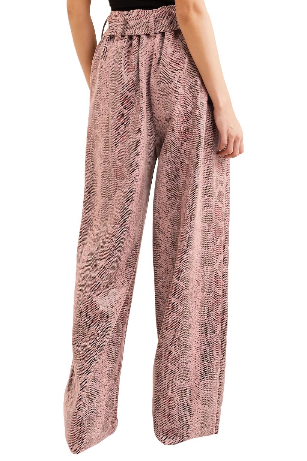 STAND STUDIO Alaina belted snake-effect coated vegan leather wide-leg pants