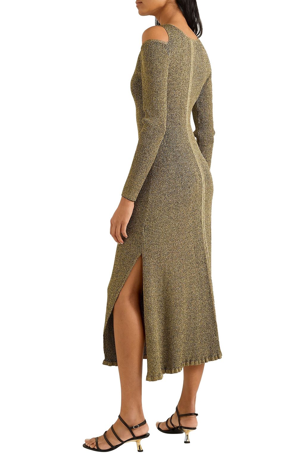 SALONI + Venyx cold-shoulder metallic ribbed-knit midi dress
