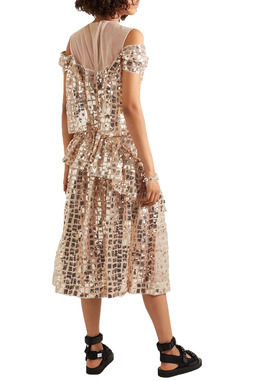SIMONE ROCHA Cold-shoulder sequined tulle midi dress