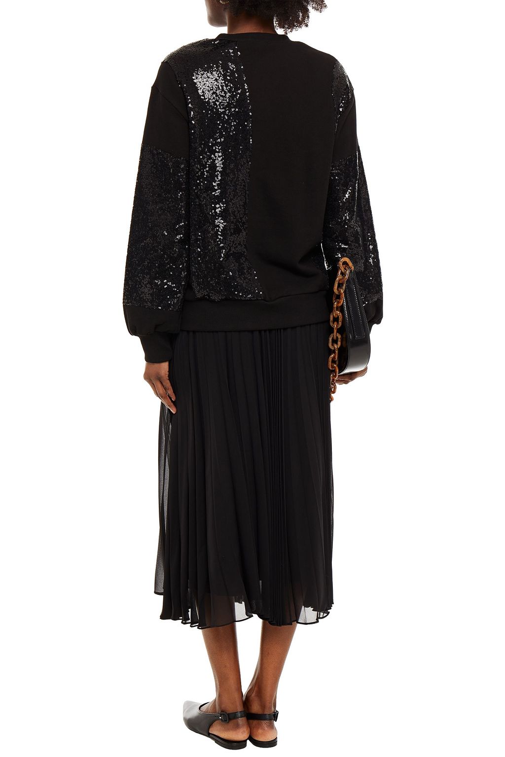 CLU Sequined mesh-paneled French cotton-terry sweatshirt