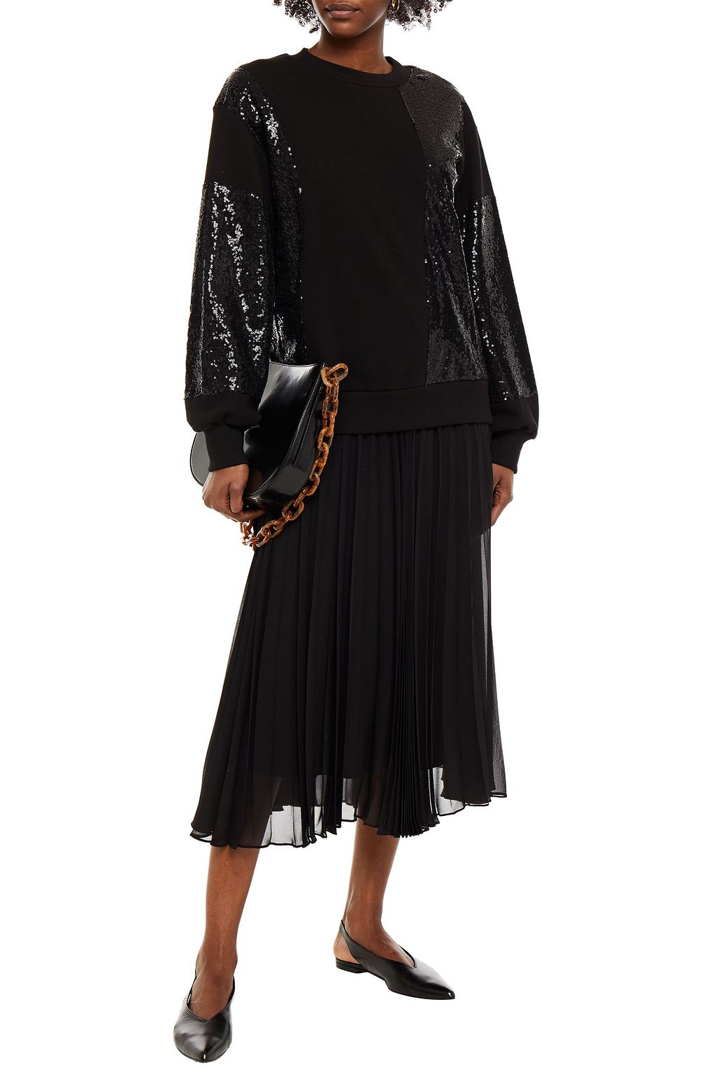 CLU Sequined mesh-paneled French cotton-terry sweatshirt