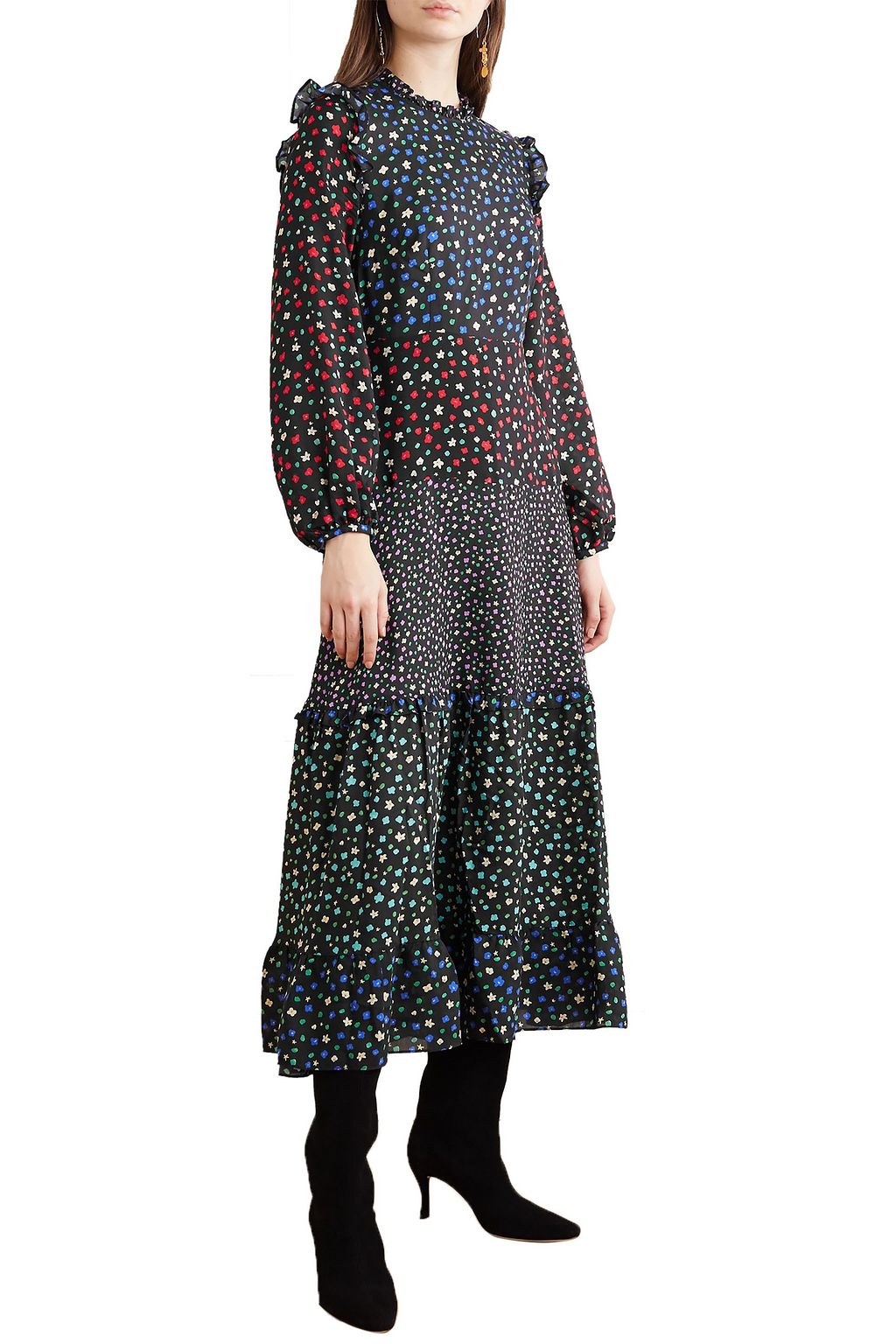 RIXO Billie ruffled tiered floral-print cotton and silk-blend midi dress