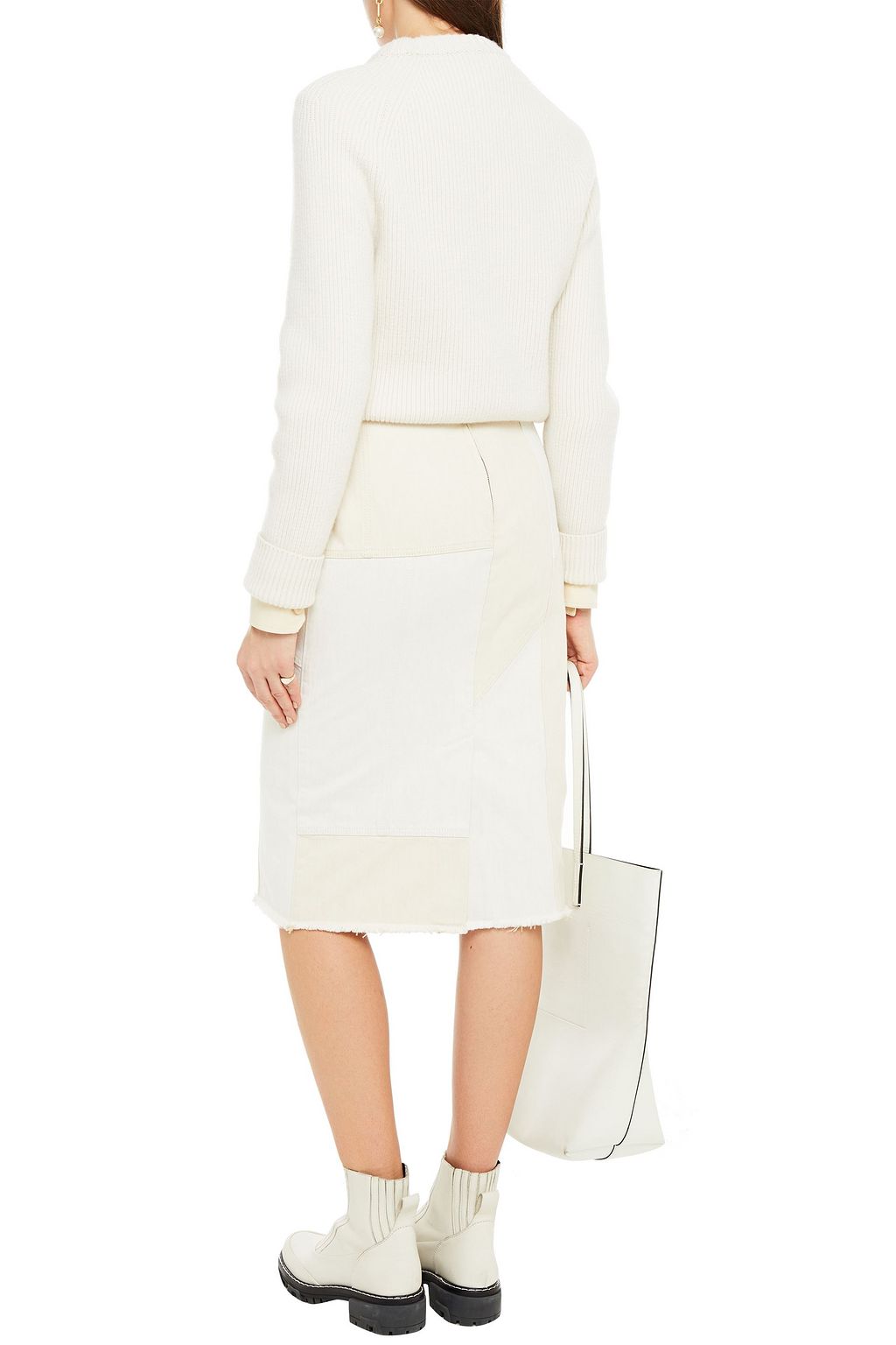MCQUEEN Frayed paneled denim skirt