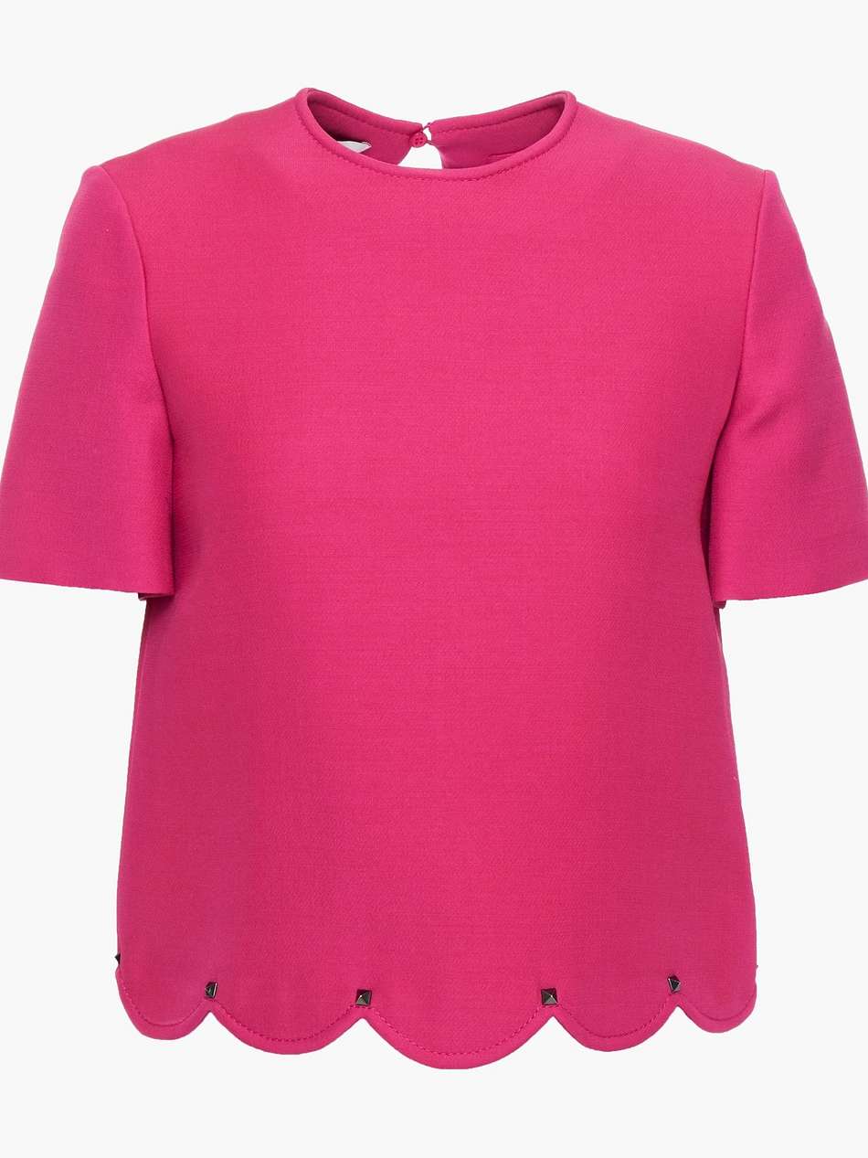 scalloped studded wool and silk-blend crepe top
