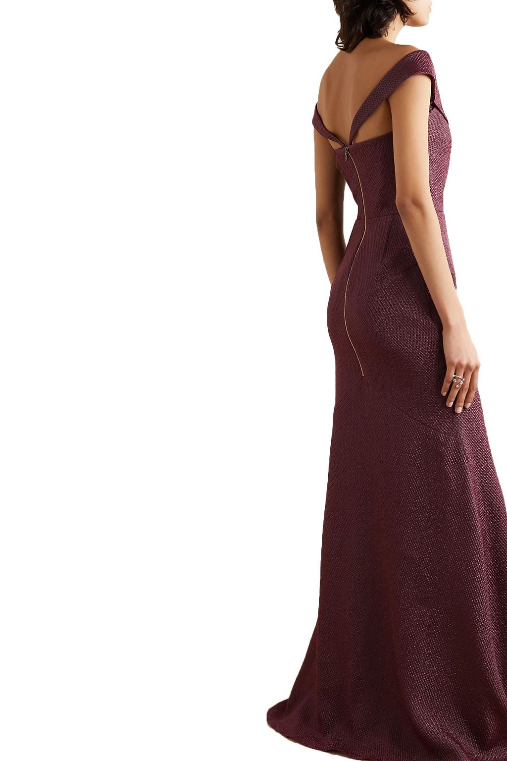 ROLAND MOURET Ray off-the-shoulder metallic piqué gown