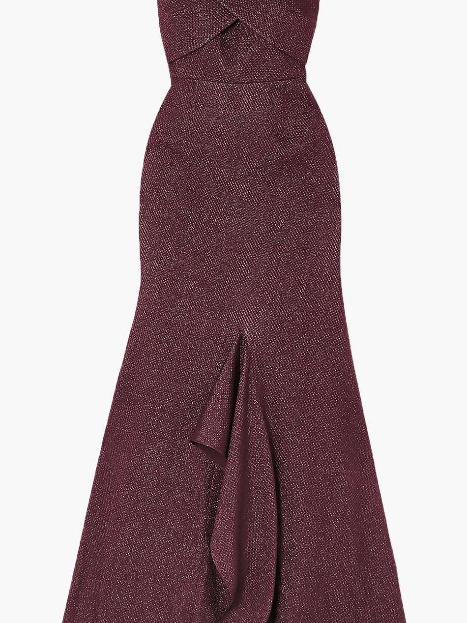 ray off-the-shoulder metallic piqué gown