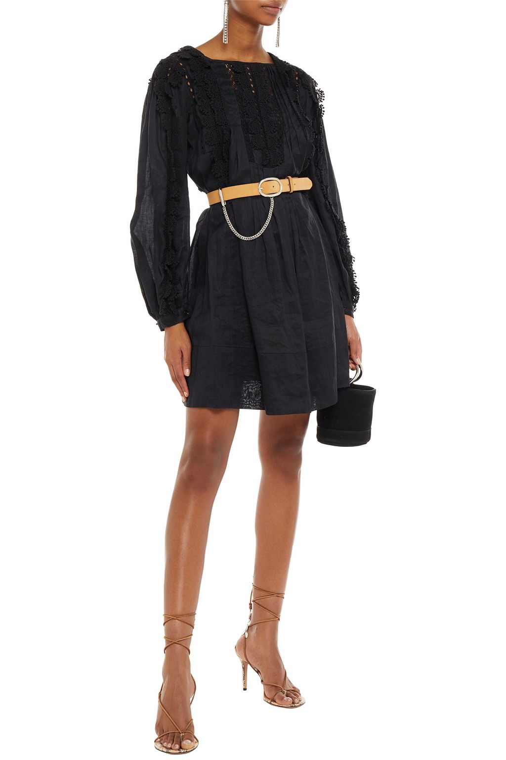 ISABEL MARANT Naya crocheted lace-trimmed pintucked ramie-gauze mini dress
