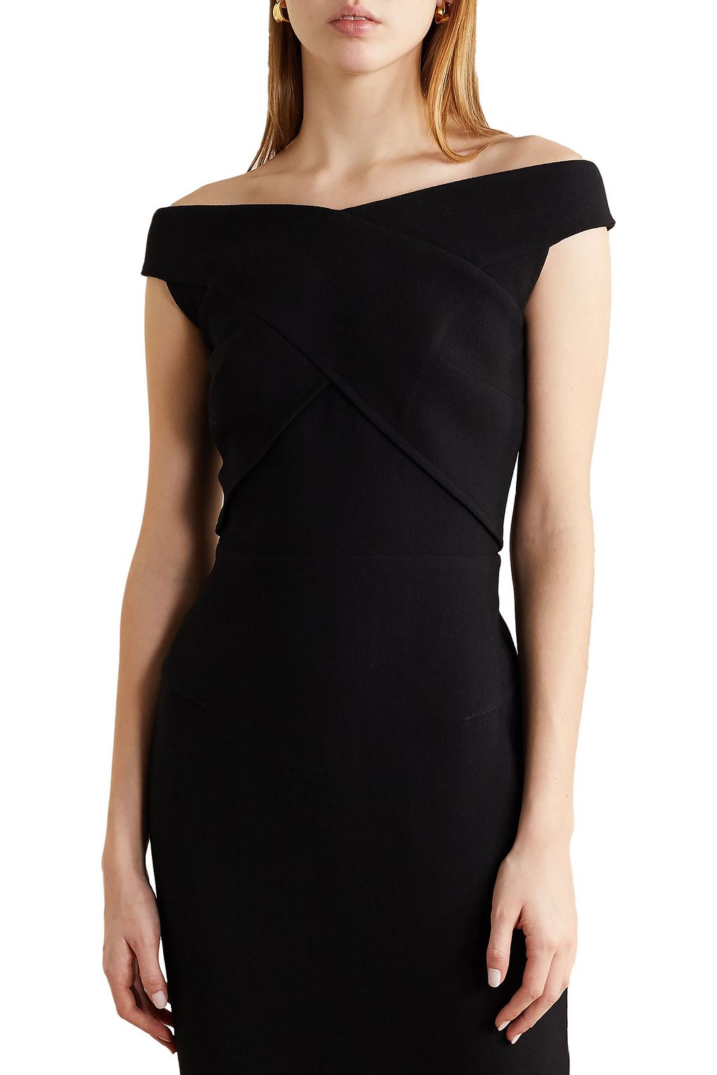 ROLAND MOURET Amarula off-the-shoulder wool-crepe midi dress