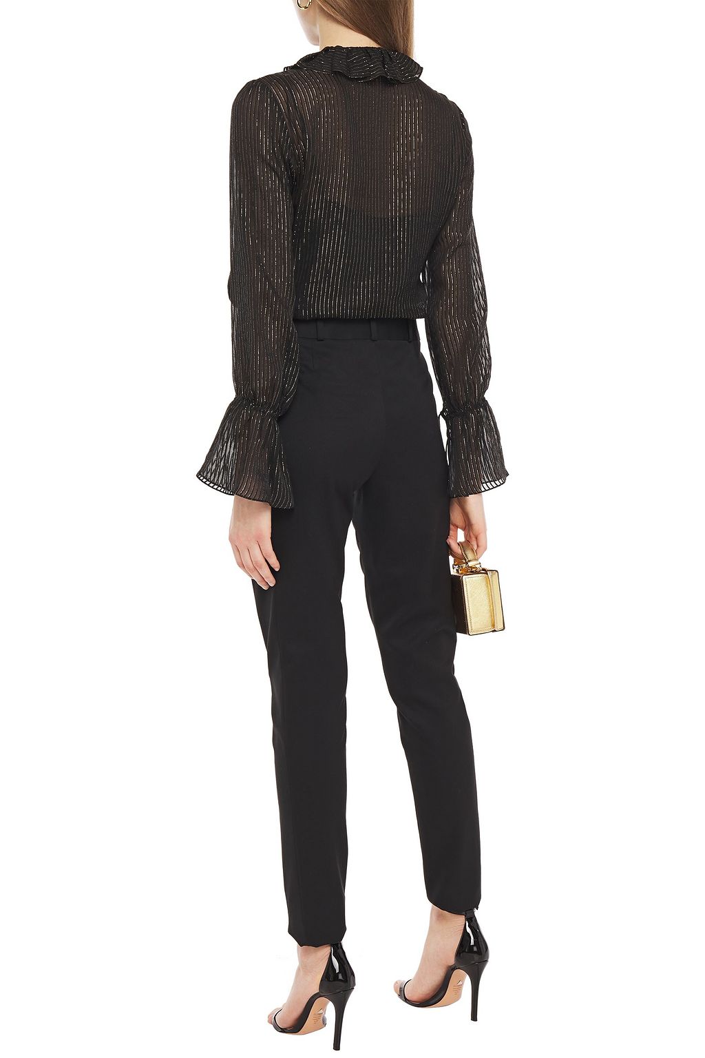 NILI LOTAN Ruffled metallic striped silk-blend chiffon blouse