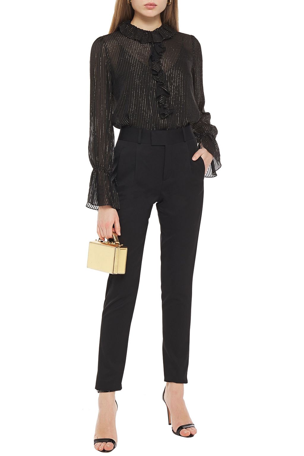 NILI LOTAN Ruffled metallic striped silk-blend chiffon blouse