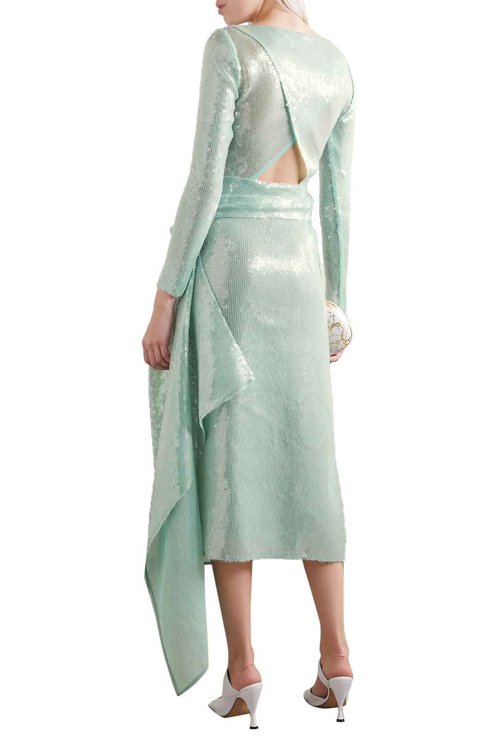 ROLAND MOURET Angelo asymmetric draped sequined tulle midi dress