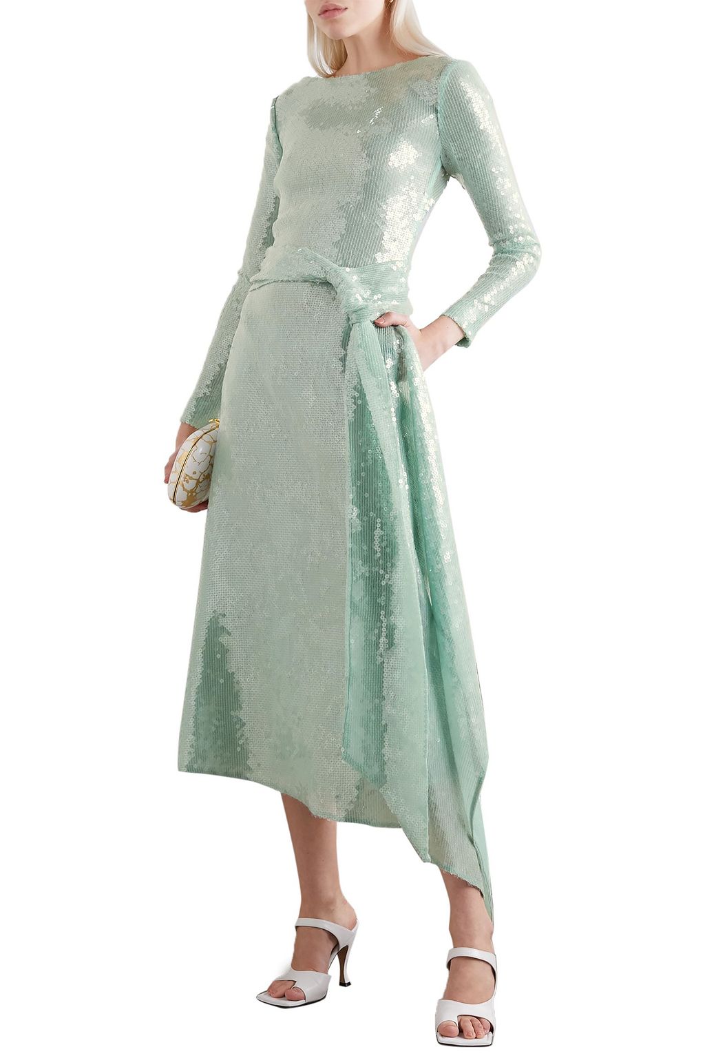 ROLAND MOURET Angelo asymmetric draped sequined tulle midi dress