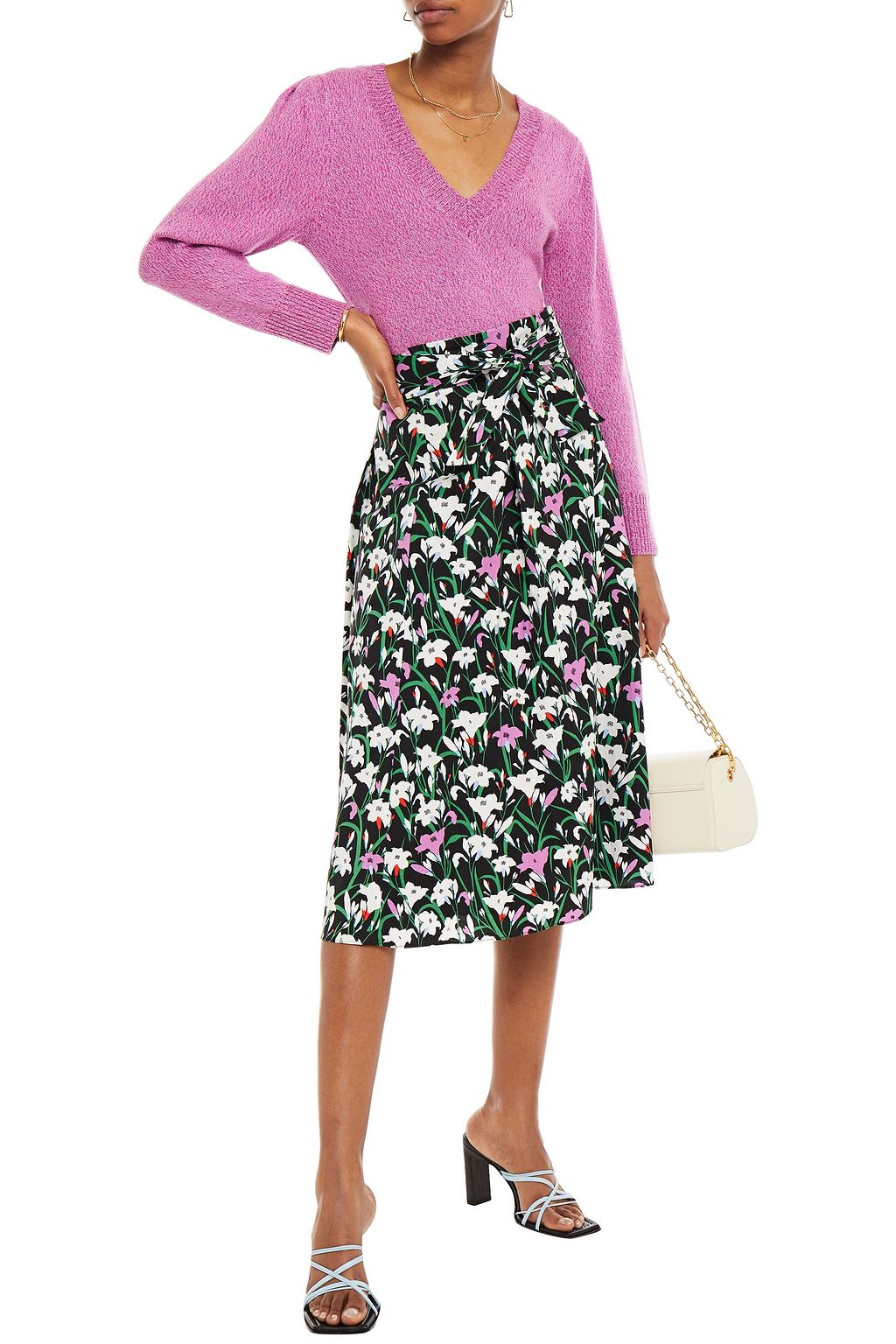 VERONICA BEARD Avi pleated floral-print cotton-blend poplin midi skirt