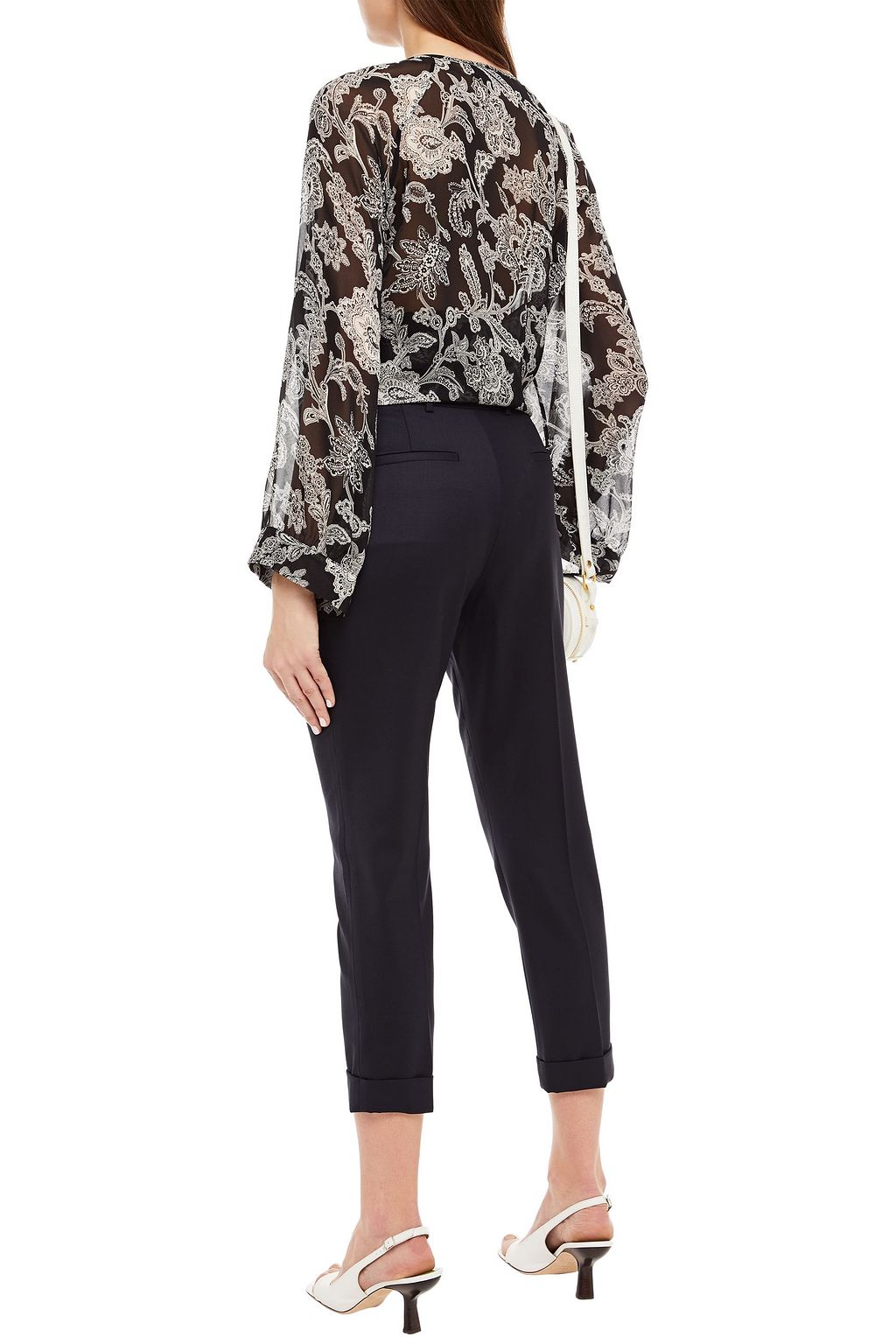 NILI LOTAN Cropped pleated wool-blend twill tapered pants