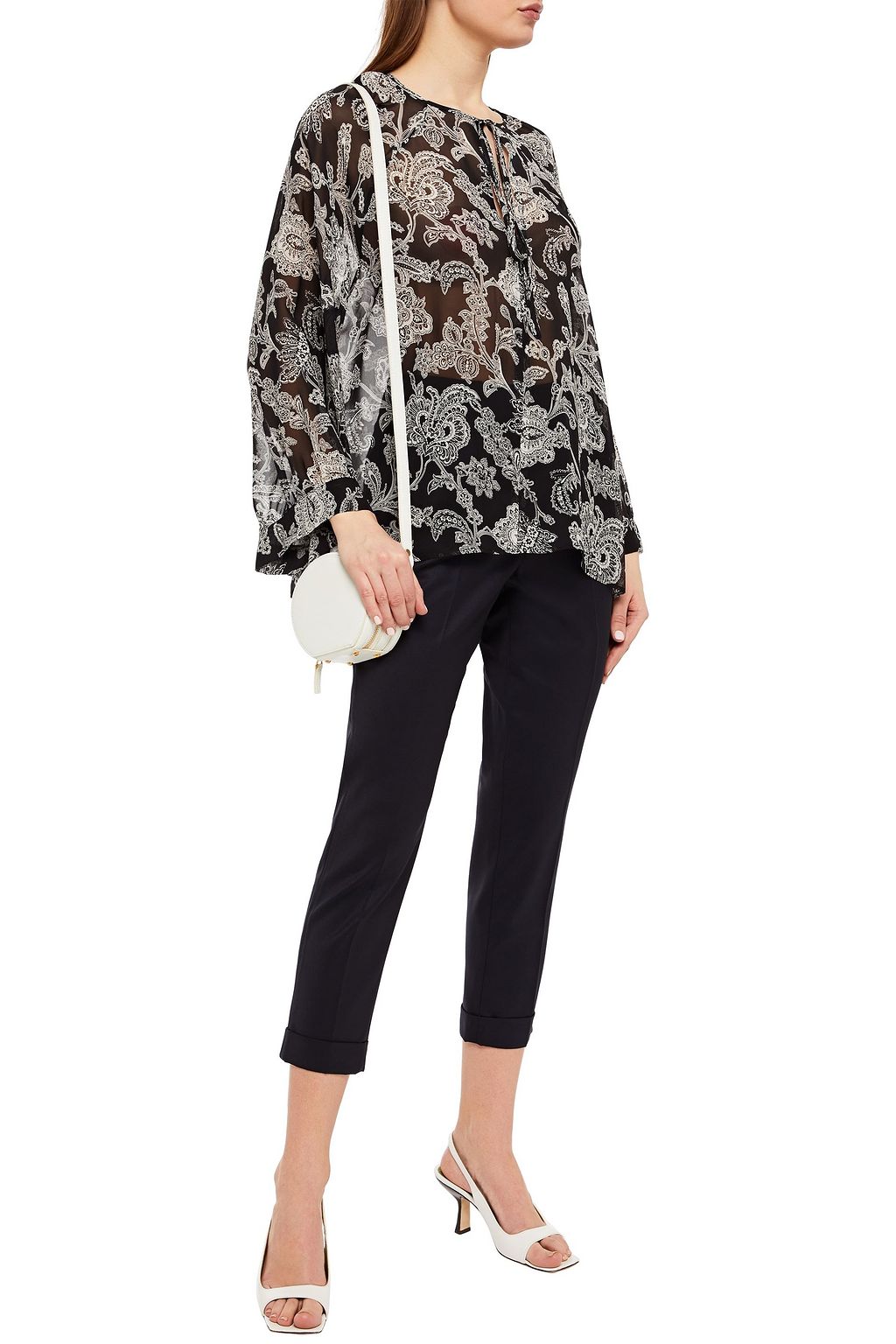 NILI LOTAN Cropped pleated wool-blend twill tapered pants