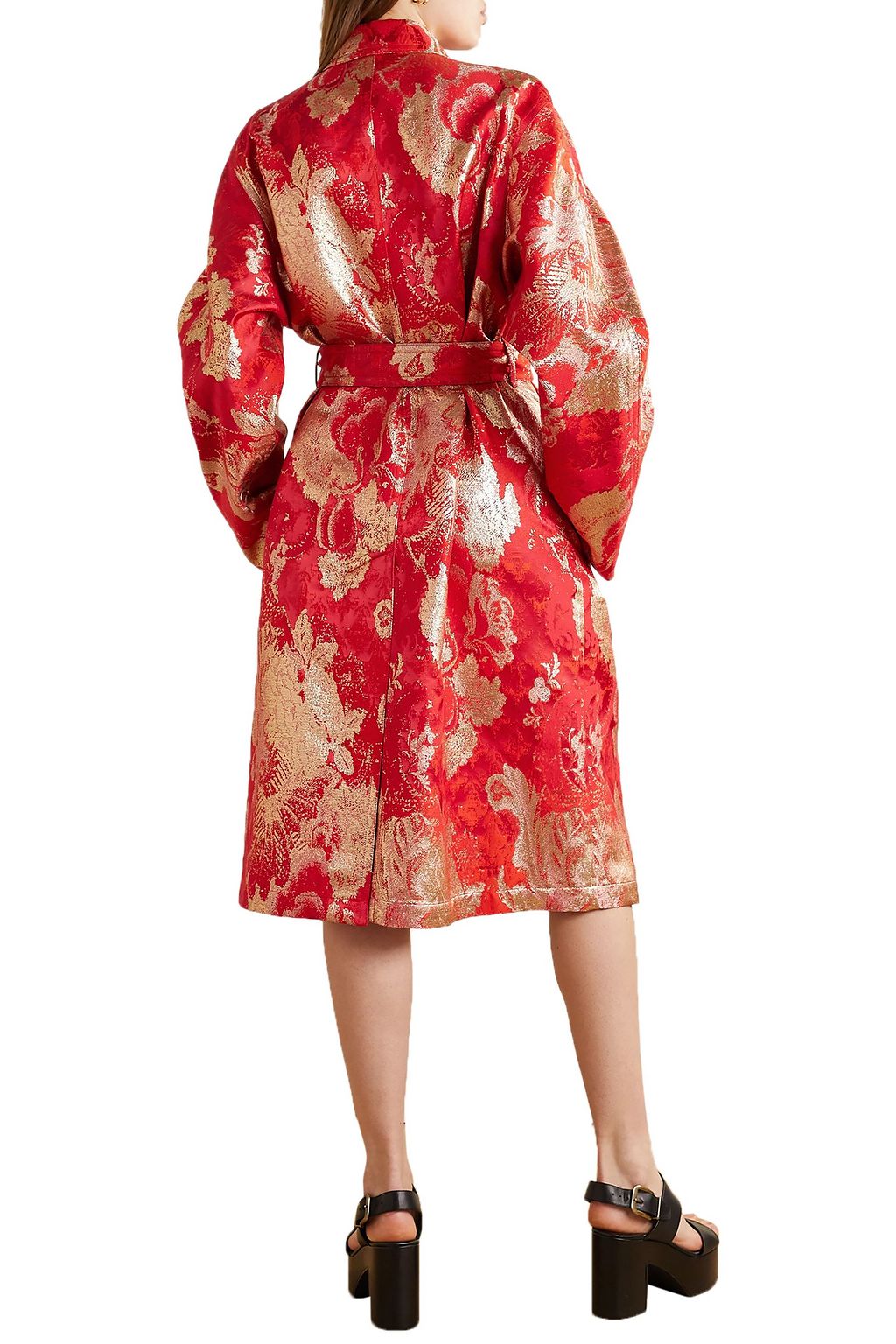 DRIES VAN NOTEN Belted metallic brocade coat