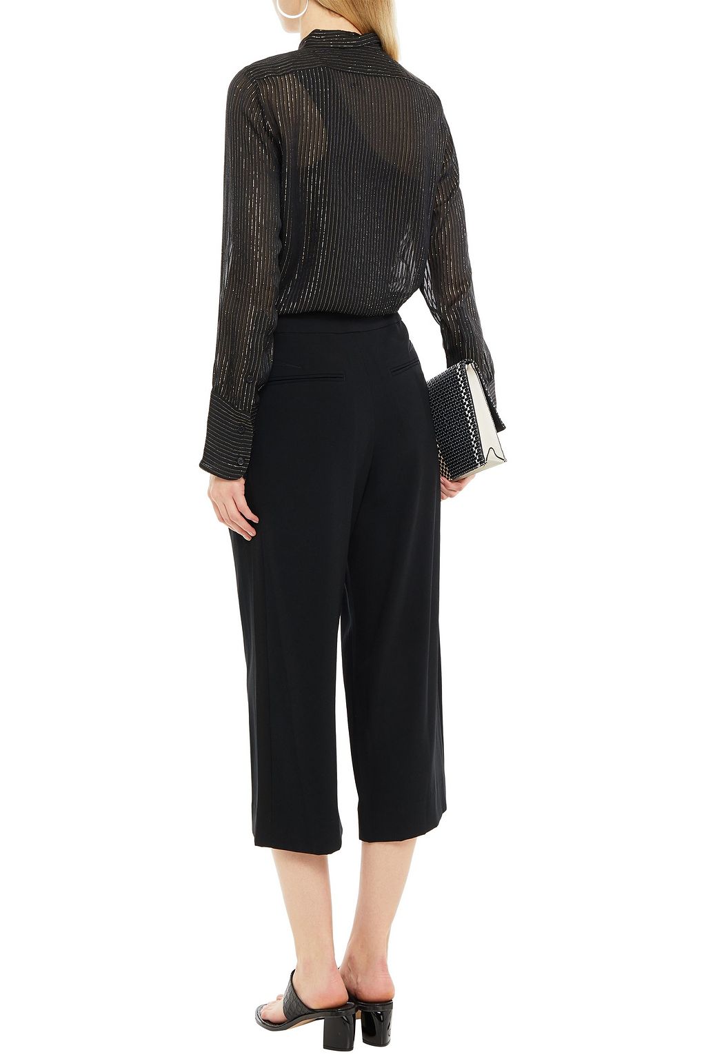NILI LOTAN Metallic striped silk-blend chiffon shirt