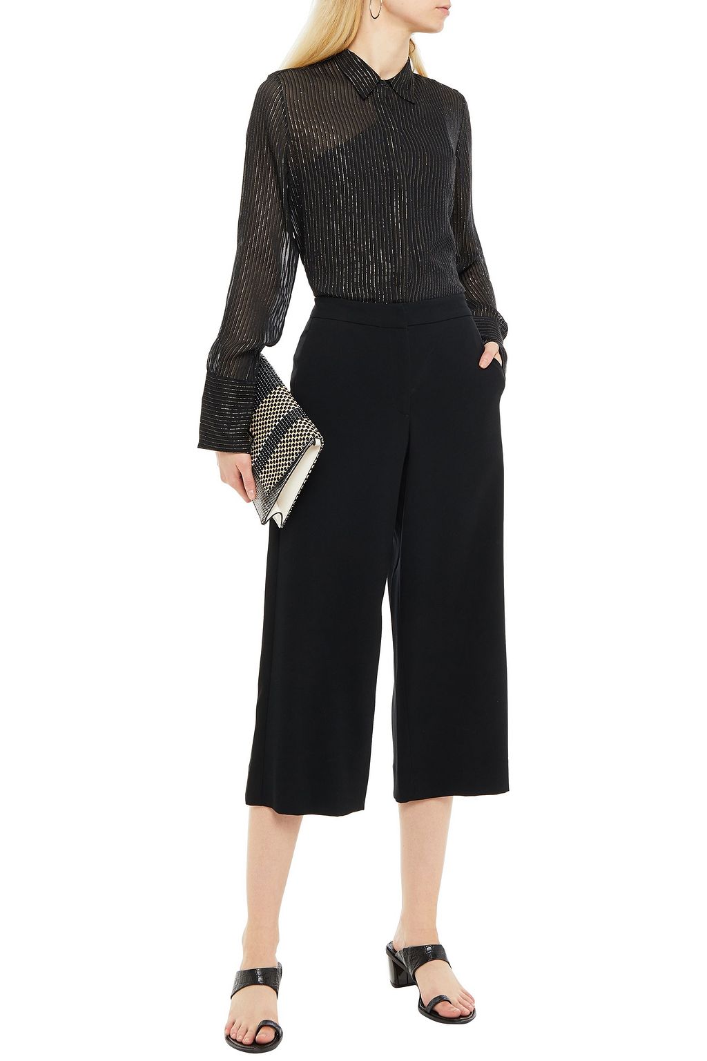 NILI LOTAN Metallic striped silk-blend chiffon shirt
