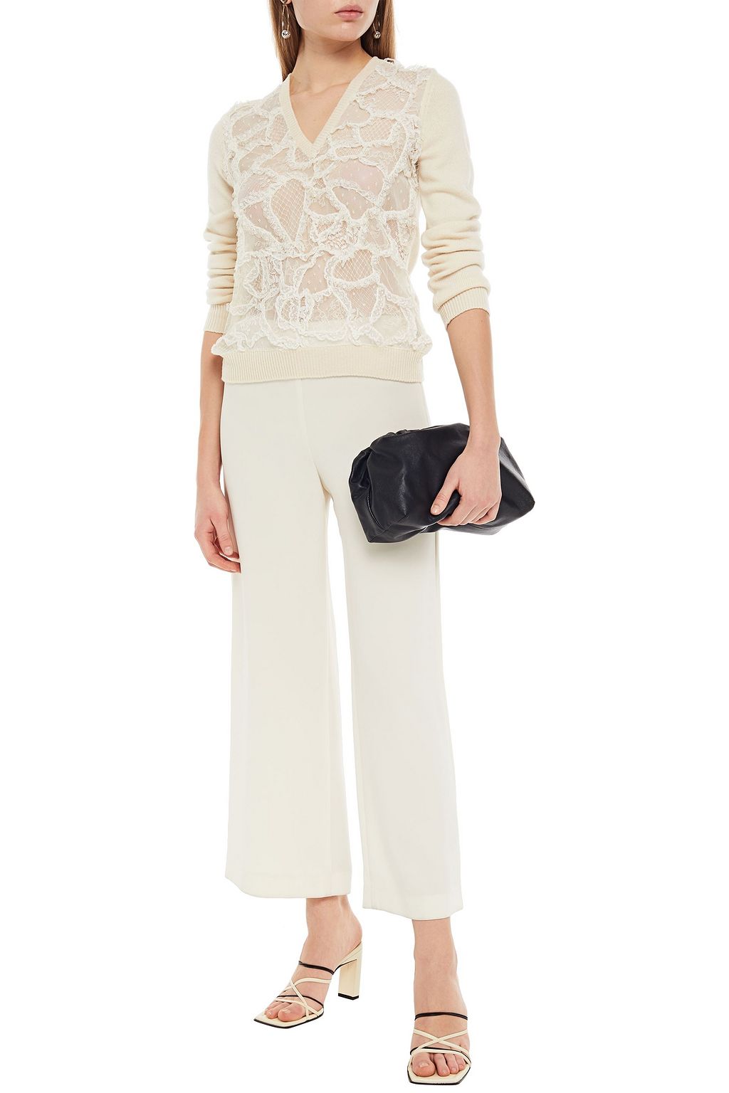 VALENTINO GARAVANI Lace-paneled wool and cashmere-blend sweater