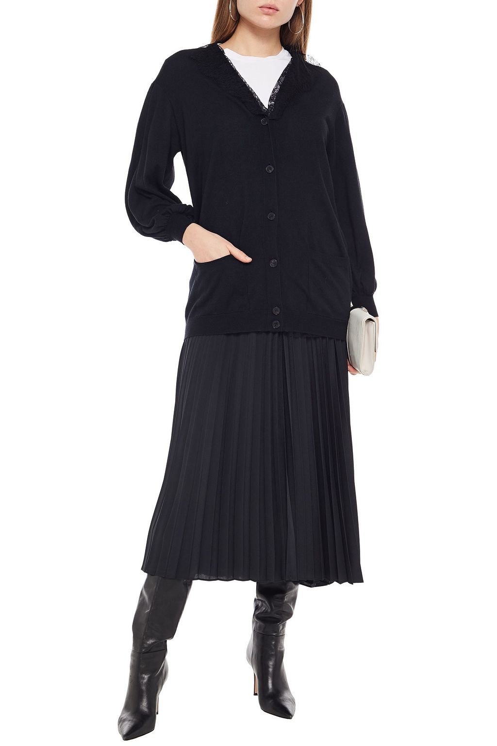 VALENTINO GARAVANI Cardigan aus einer Kaschmir-Seidenmischung mit Spitzeneinsatz