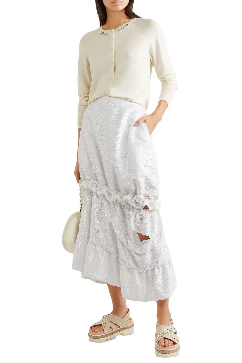 SIMONE ROCHA Gathered cutout sequined tulle midi skirt
