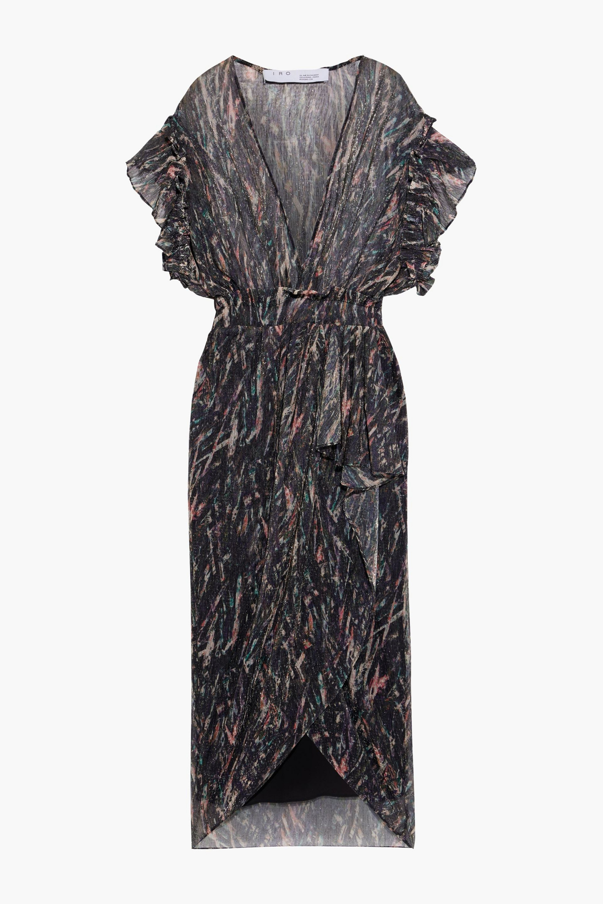 IRO Gargas wrap-effect ruffled printed Lurex midi dress thumbnail