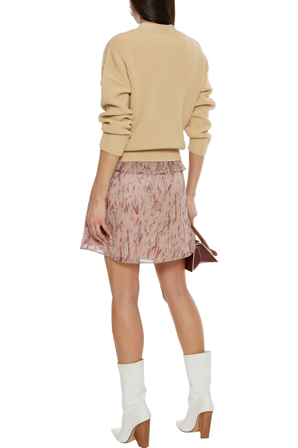 IRO Joucas ruffled printed Lurex mini skirt
