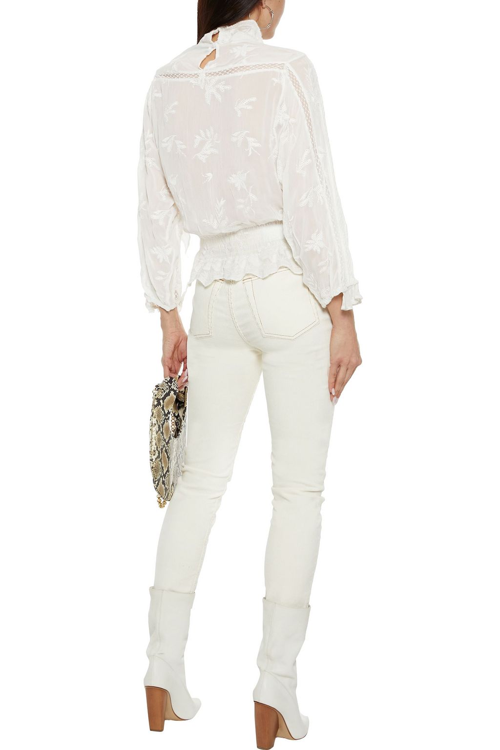 IRO Orrie crochet-trimmed ruffled broderie anglaise crepe blouse