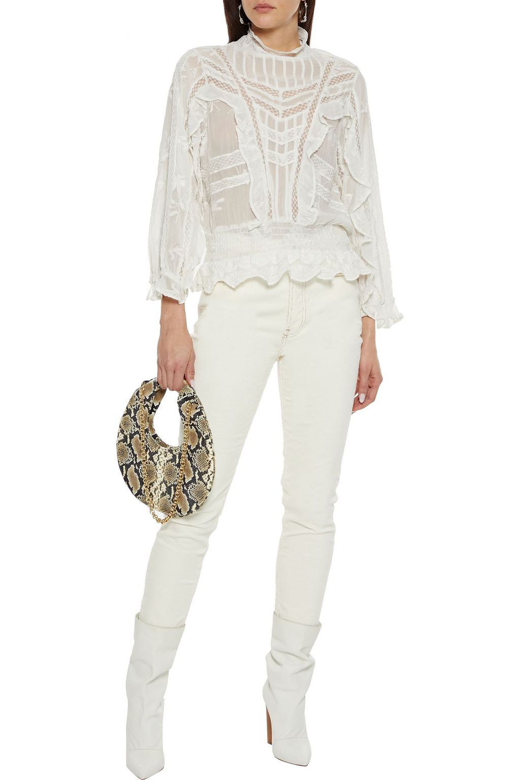 IRO Orrie crochet-trimmed ruffled broderie anglaise crepe blouse