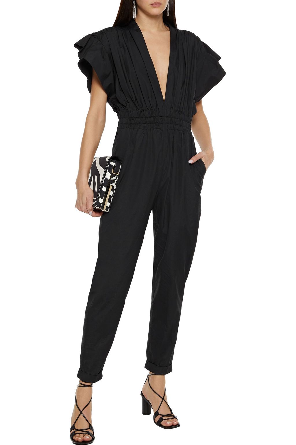 IRO Pleona ruffled shirred cotton-poplin jumpsuit