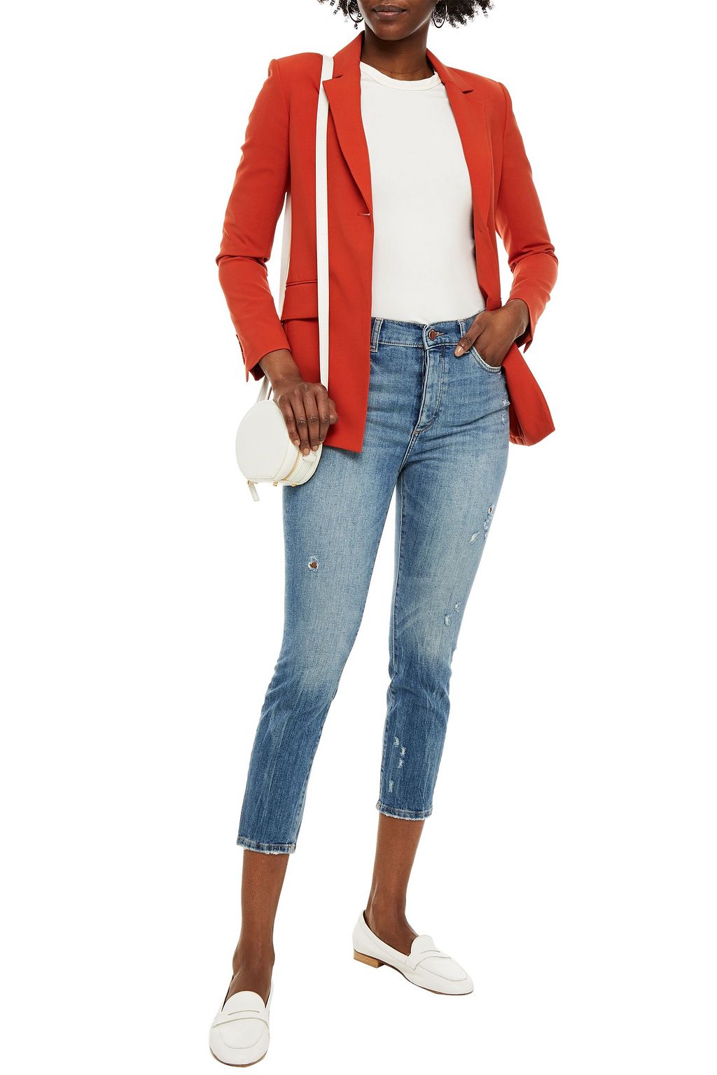 DL1961 Cropped distressed mid-rise skinny jeans