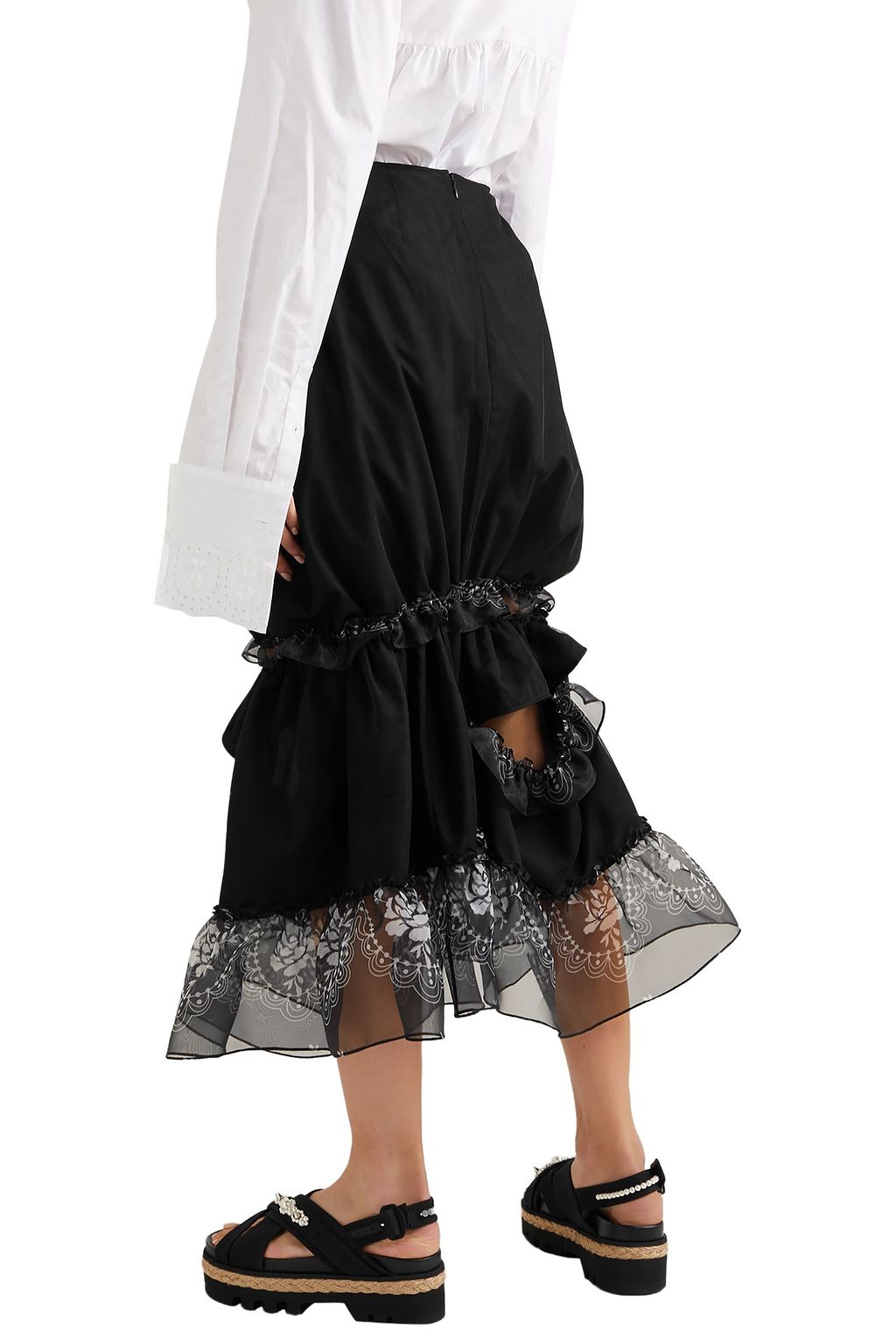 SIMONE ROCHA Ruffled printed organza-trimmed tulle skirt