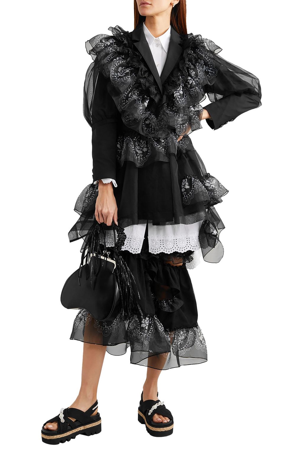 SIMONE ROCHA Ruffled printed organza-trimmed tulle skirt