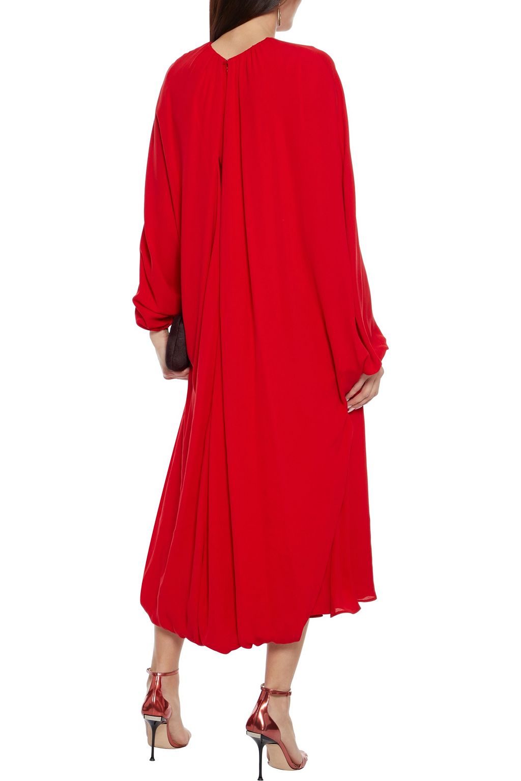 VALENTINO GARAVANI Cape-effect draped silk crepe de chine midi dress