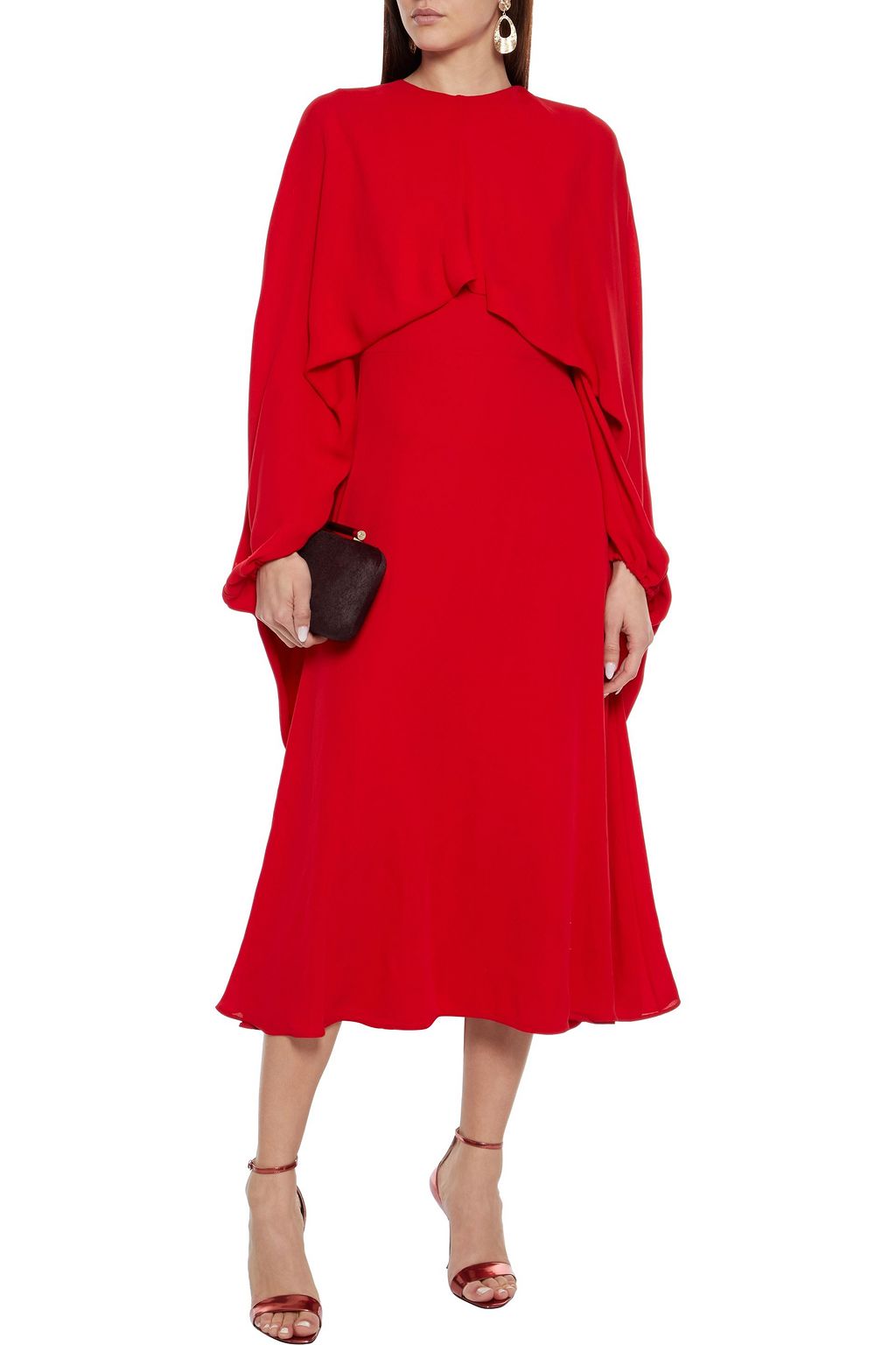 VALENTINO GARAVANI Cape-effect draped silk crepe de chine midi dress
