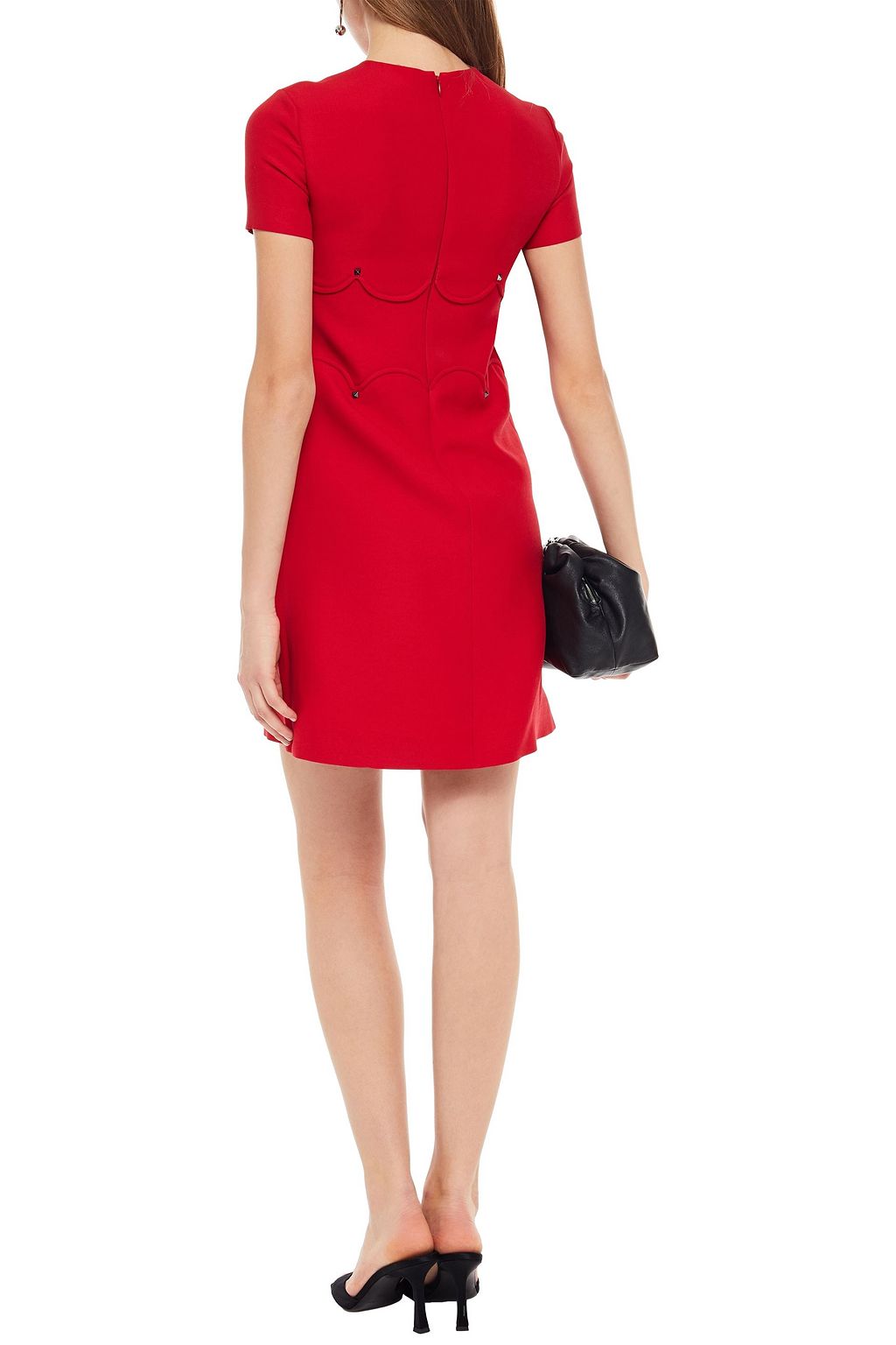 VALENTINO GARAVANI Scalloped two-tone wool and silk-blend crepe mini dress