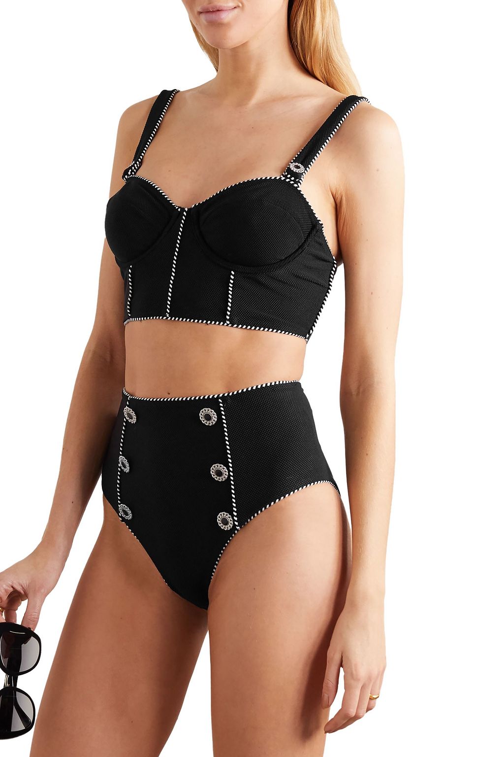 SIMKHAI Button-detailed seersucker underwired bikini top