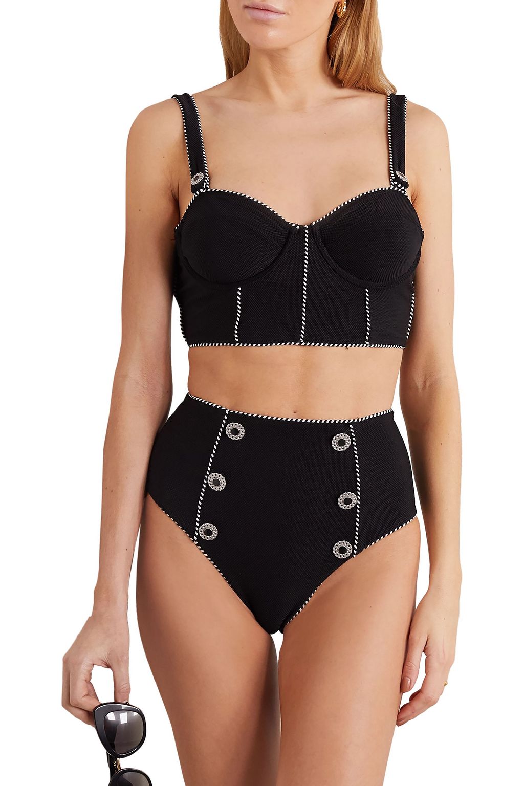 SIMKHAI Button-detailed seersucker bikini briefs