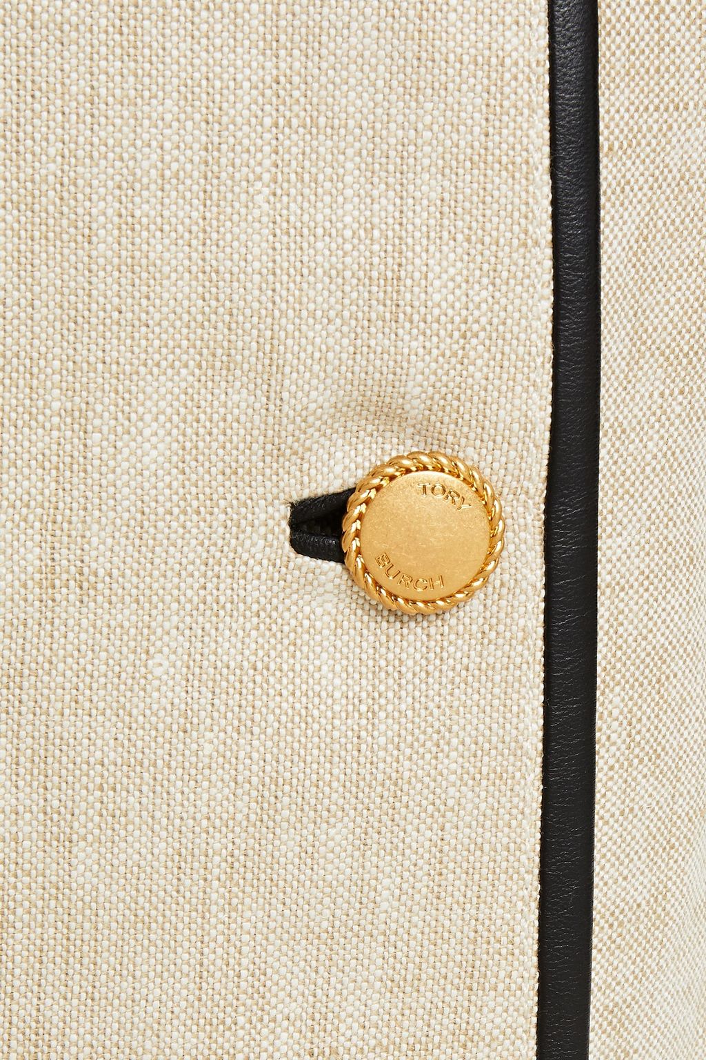 TORY BURCH Double-breasted leather-trimmed linen blazer