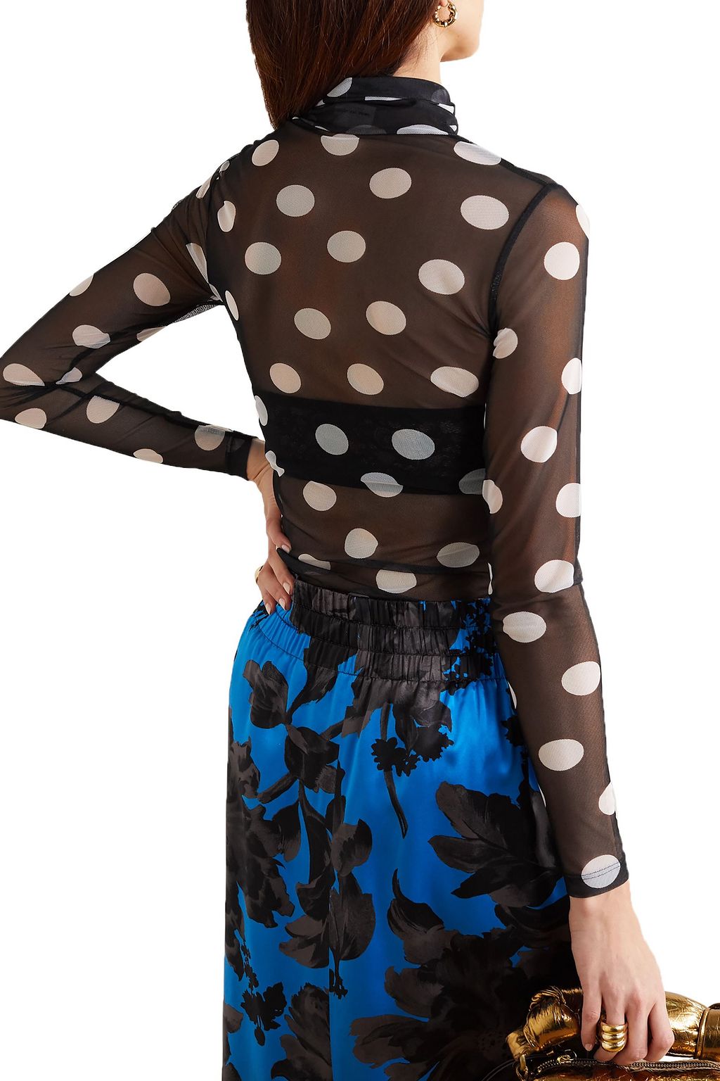 DRIES VAN NOTEN Polka-dot stretch-mesh turtleneck top