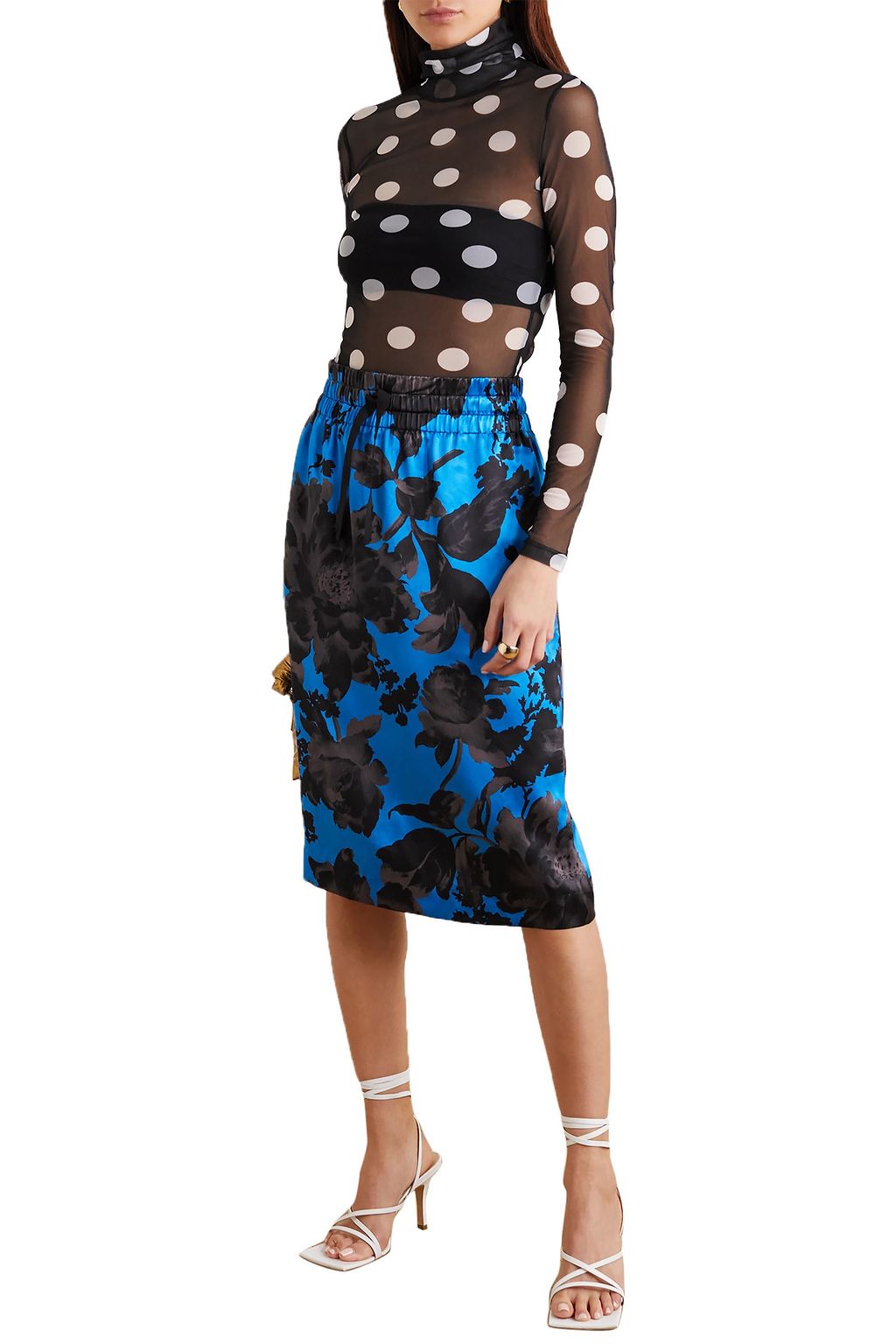 DRIES VAN NOTEN Polka-dot stretch-mesh turtleneck top