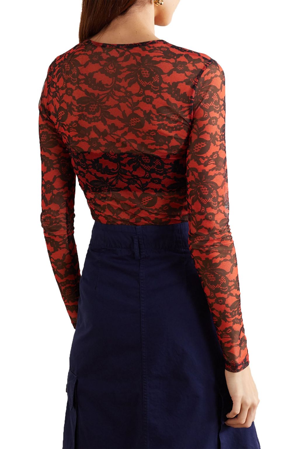 DRIES VAN NOTEN Floral-print stretch-mesh top