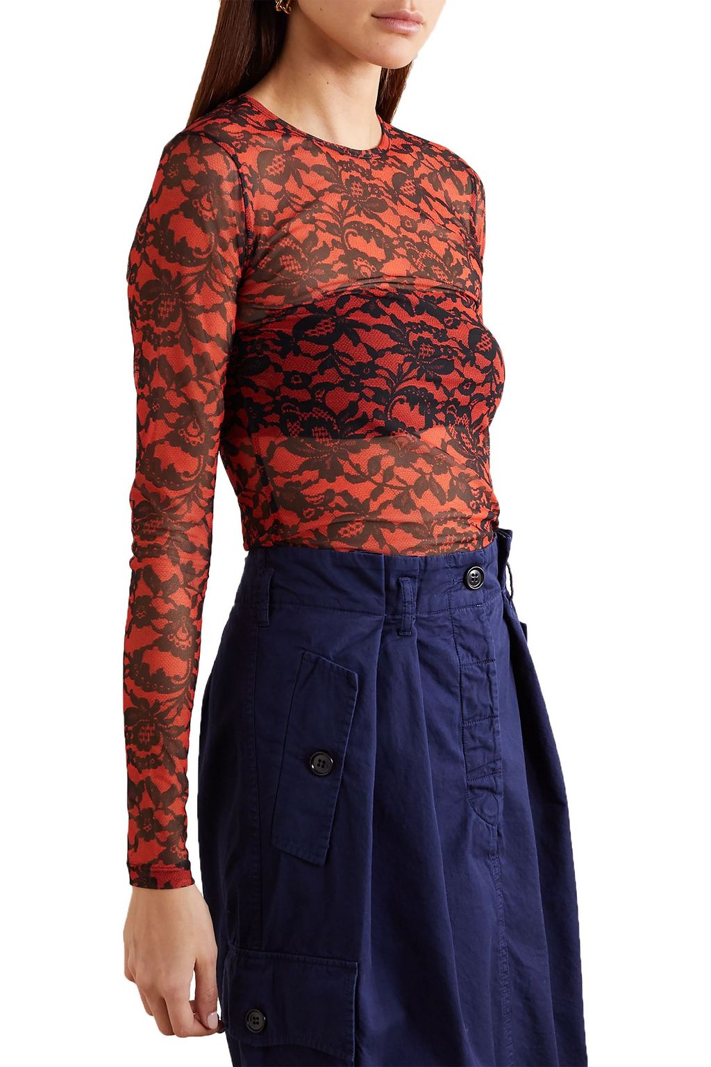 DRIES VAN NOTEN Floral-print stretch-mesh top