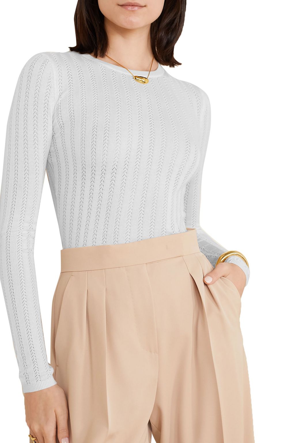 GABRIELA HEARST Collins ribbed pointelle-knit cashmere and silk blend top
