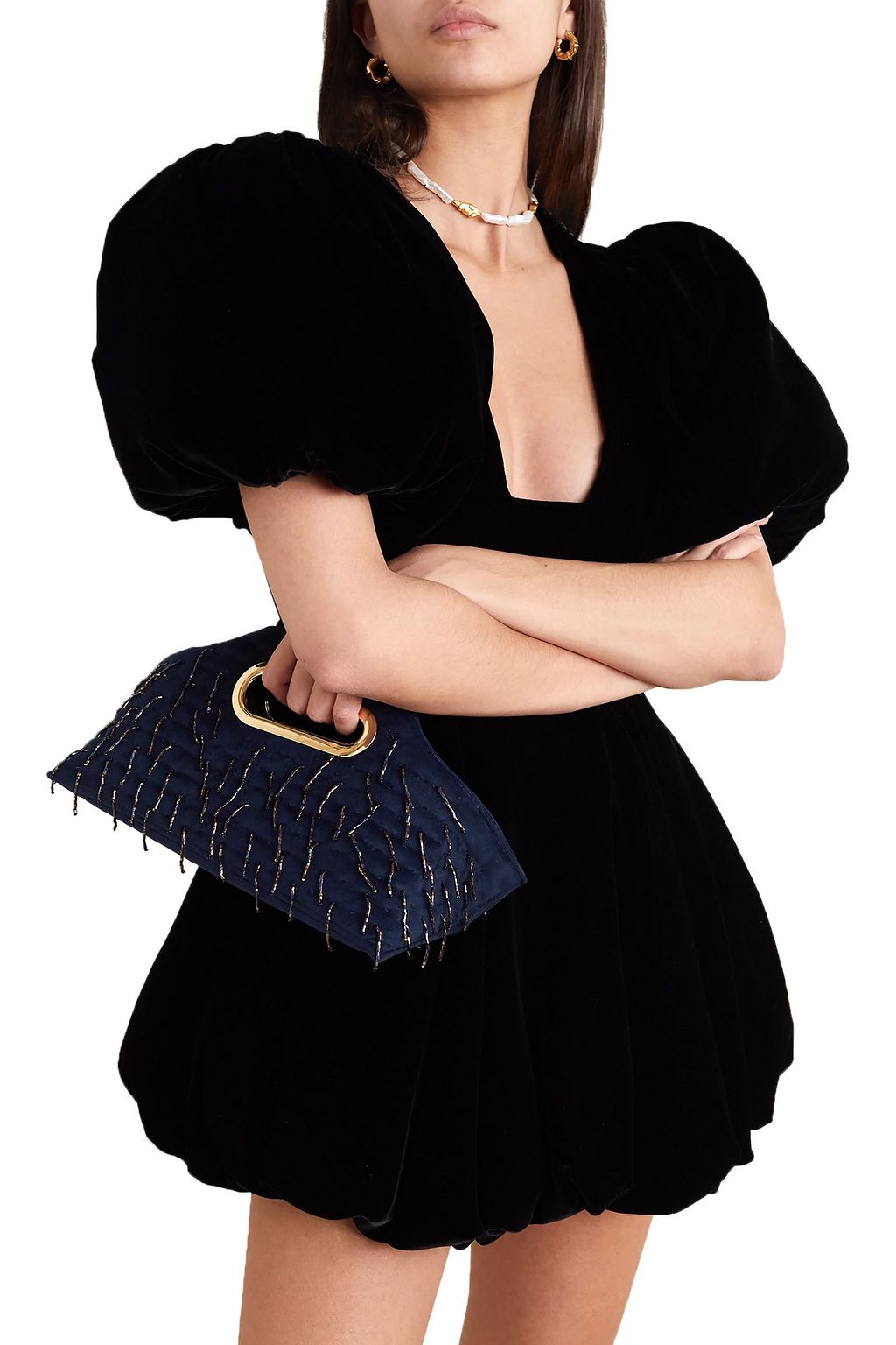 KHAORE Holder bead-embellished quilted velvet tote