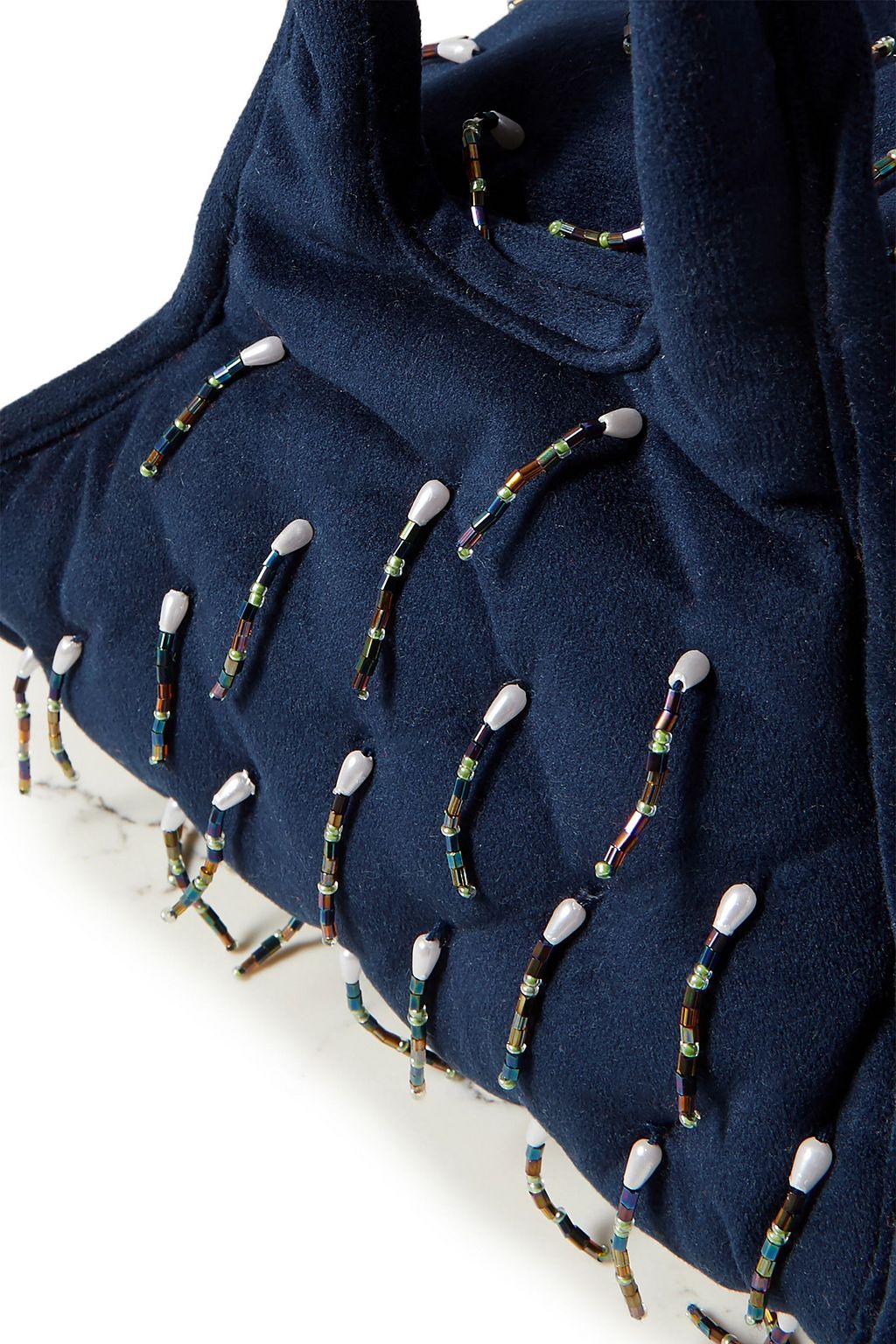 KHAORE Pillow faux pearl and bead-embellished velvet tote