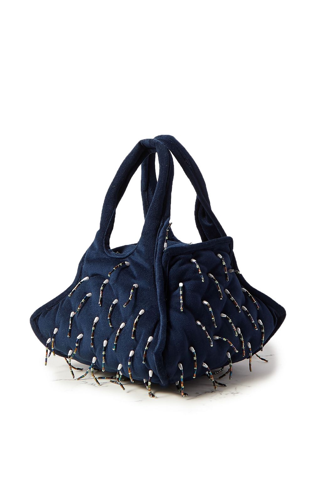 KHAORE Pillow faux pearl and bead-embellished velvet tote
