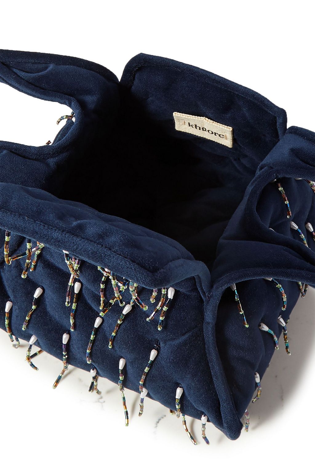 KHAORE Pillow faux pearl and bead-embellished velvet tote