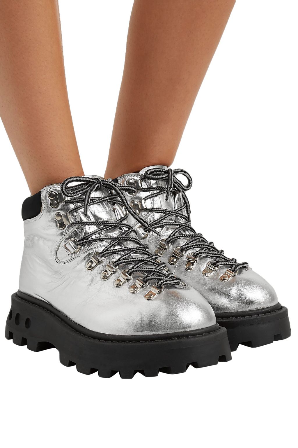 SIMON MILLER High Tracker shell-trimmed metallic leather ankle boots