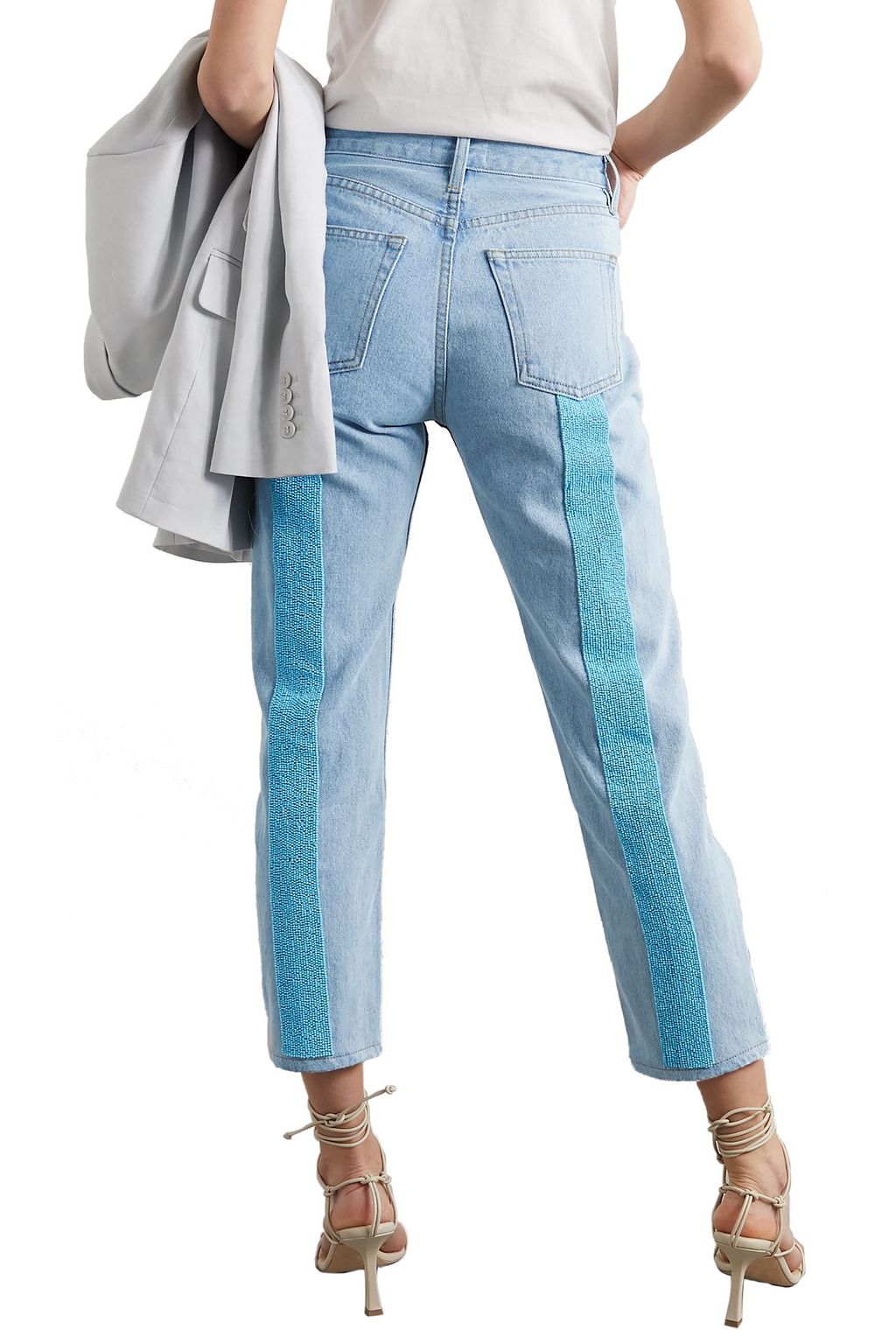 STILL HERE Tate Crop beaded high-rise straight-leg jeans